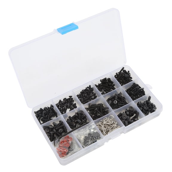 YAHHU 522Pcs RC Screw Kit Assortment Set High Hardness Clear Thread with Plastic Storage Box (6.9 inches / 17.5 cm) for 1/8 1/10 Scale RC Cars Models Upgrades