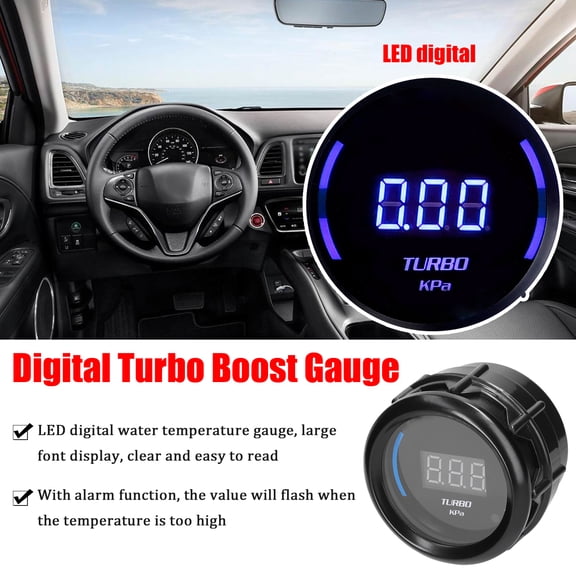 YAHHU 52mm / 2 inches Turbo Boost Gauge Car Digital Meter LED Display 1.0-2.0kPa with Sensor Alarm Function for 12V Cars Trucks Motorcycles