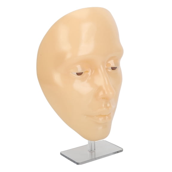 YAHHU 5D Silicone Makeup Practice Face Board Reusable Bionic Skin for Eyelash Extension Training Mannequin with Stand and Makeup Remover Oil Medium Skin Tone 7.48 inches / 19 cm