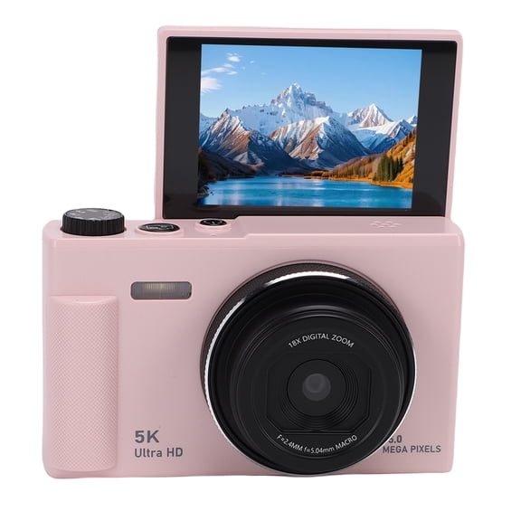 YAHHU 5K Digital Camera 75MP Resolution 18X Digital Zoom Vlog Camera with 2.8 Inch Flip Screen Roseate