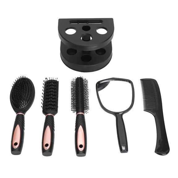 YAHHU 5PCS Hair Brush Set with Mirror and Stand Holder - Detangling Paddle Comb for All Hair Types (12.6 inches / 32 cm)
