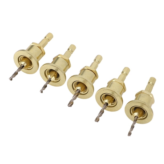 YAHHU 5Pcs Countersink Drill Bit Set 1/4 inch Adjustable Hex Shank Woodworking Tools 2.8-4mm Cone Hole Counterbore Router with Stop Screw 10mm (0.39 inches) Dia