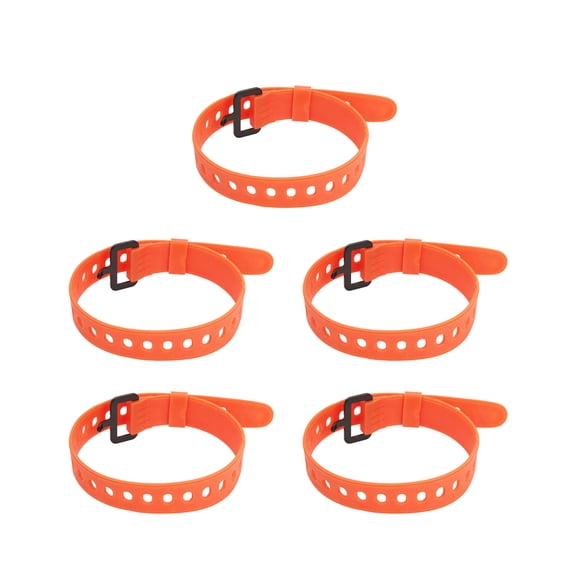 YAHHU 5Pcs Reusable Rubber Cable Tie Straps with Iron Buckle, Quick Release Fastener Wire Organizer for Home Office Outdoor Multi-Purpose Cord Management, Orange (8.66 inches / 22 cm Length)