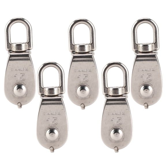 YAHHU 5pcs Single Pulley Roller Stainless Steel 1500KG Bearing 15mm/0.6in Thickness Sturdy Hardware Wire Rope Sheave Fixed Pulley for Lifting Heavy Duty Material Handling
