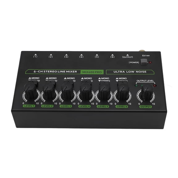 YAHHU 6-Channel Stereo Line Mixer, Low Noise Audio Sound Card Console with RGB Light, Driverless Mini Mixer for Home Studio & Karaoke