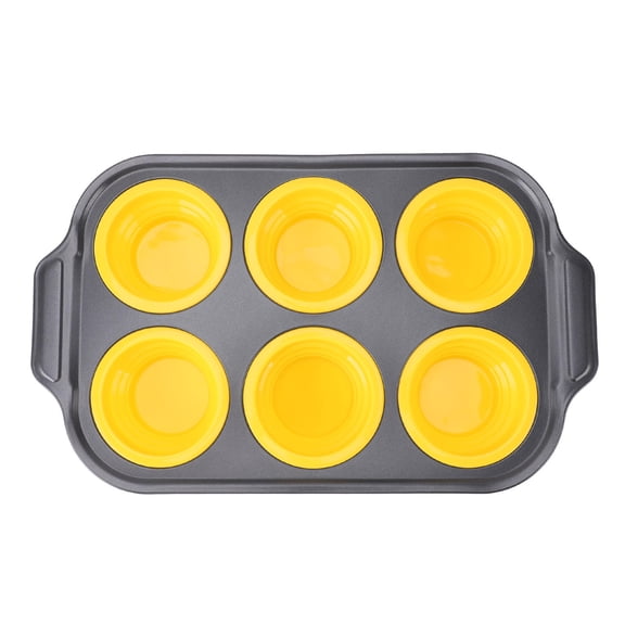 YAHHU 6‑Cup Foldable Silicone Cake Maker Tray – Press‑Fit Easy Release, Heat‑Resistant, Dishwasher Safe, Ideal for Cupcakes, Puddings & Chocolates