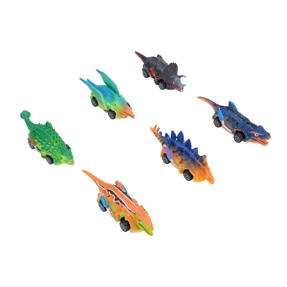 YAHHU 6 Pack Dinosaur Toy Pull Back Car Transforming Race Multicolor Plastic Dino Vehicles Set, 5.1 x 1.4 inches / 13 x 3.5 cm