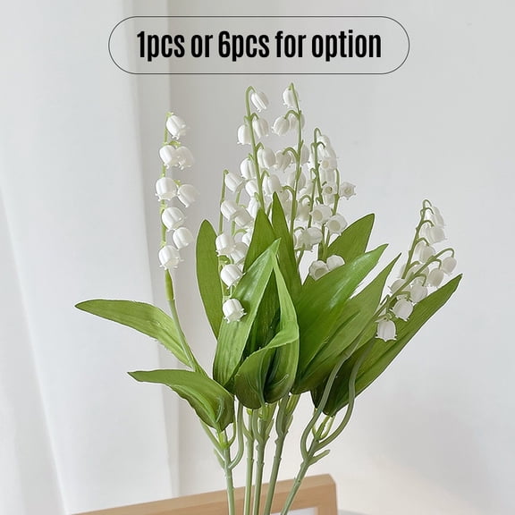 YAHHU 6 Pcs Artificial Lily of the Valley Flower Bouquet for Wedding Bridal Home Decoration Convallaria Majalis Floral Arrangement (13.8 inches / 35 cm) White & Green