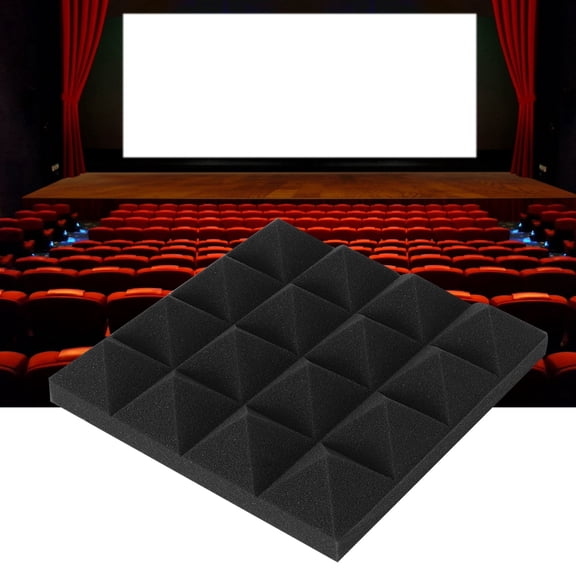 YAHHU 6 Pcs Pyramid Shape Soundproof Foam Acoustic Dampers Studio Soundproofing Panels Wall Sound Absorbing Sponge Material for Recording Studios Control Rooms Home Theaters (Black, 9.8x9.8x2 in)
