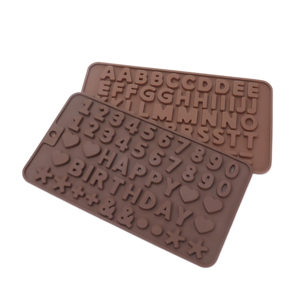 YAHHU 6 Pcs Silicone Letter and Number Chocolate Molds for Birthday Cake Decorations Party, Non-Stick DIY Baking Tools for Fondant Candy Jelly Ice Cube Making, 8.27 inches / 21.00 cm, Brown