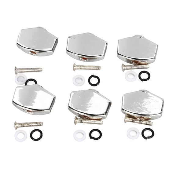 YAHHU 6 Pieces Guitar Tuning Peg Buttons Metal Stable Universal Tuner Buttons Replacement Parts for Acoustic and Electric Guitars with Mounting Screws and Washers, Silver