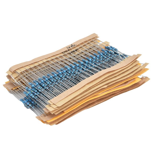 YAHHU 600Pcs Metal Film Resistors 30 Values 10 Ohms to 1M Ohms 1/4W 1% Tolerance Electronic Components Assortment Kit for DIY Projects and Breadboard Experiments (5.91 inches / 15 cm Length)