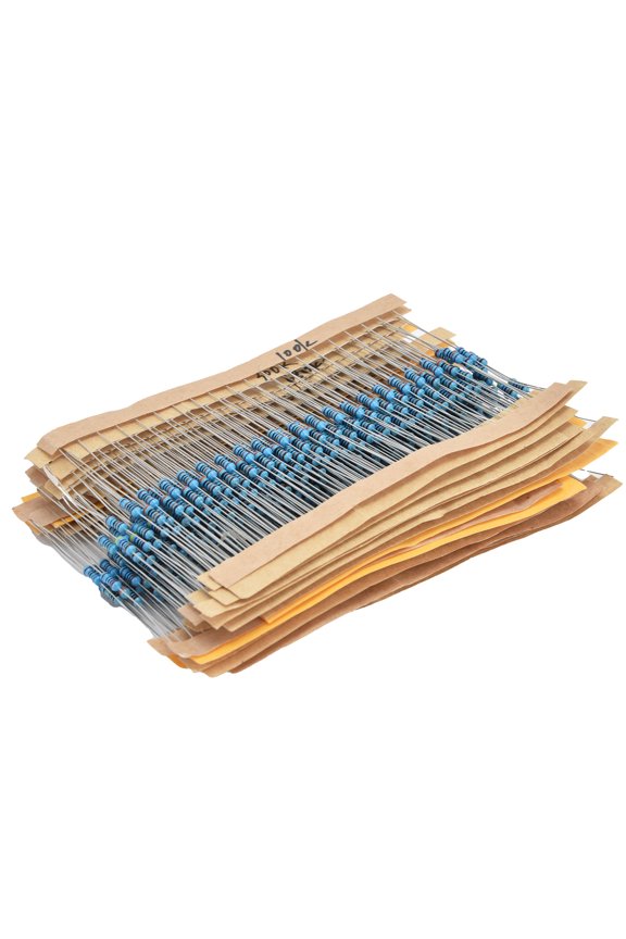 600Pcs Metal Film Resistors 30 Values 10 Ohms to 1M Ohms 1/4W 1% Tolerance Electronic Components Assortment Kit for DIY Projects and Breadboard Experiments (5.91 inches / 15 cm Length)