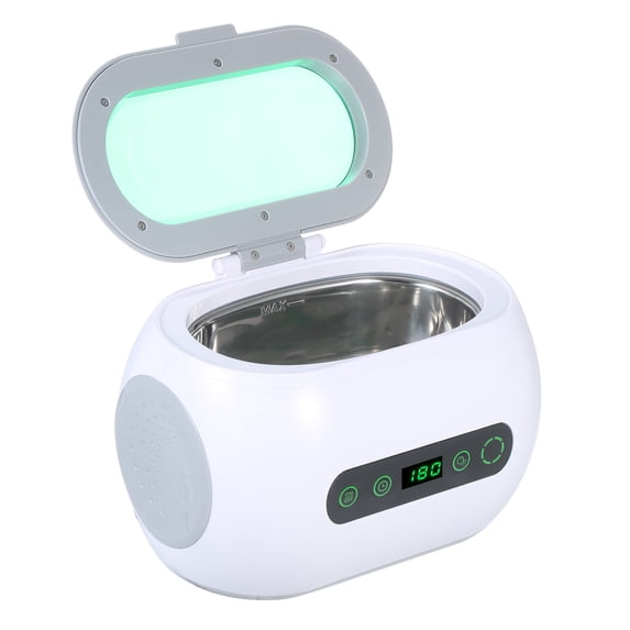 YAHHU 600mL Digital Ultrasonic Cleaner Machine with Degassing Function for Glasses and Jewelry Professional Stainless Steel Wave Tank Polish Appliance White Color EU Plug Model 9600B