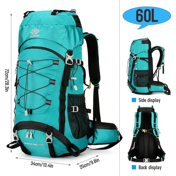 YAHHU 60L Large Capacity Camping Backpack Waterproof Backpacking Mountaineering Daypack for Hiking Travel Outdoor Sports, Orange (34x72x25 cm / 13.4x28.3x9.8 inches)