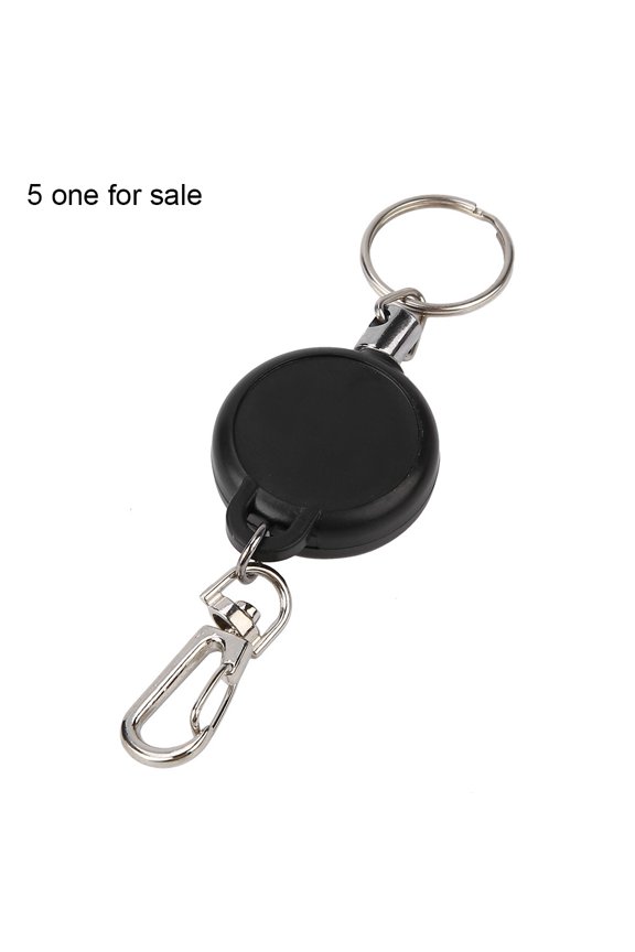 60cm Steel Wire Rope Retractable Key Chain Stretching Keys Clasp Anti Lose Keyring with Belt Clip and Secure Buckle for Outdoor Work and Daily Carry, Heavy Duty Keychain, Black, 5 Pack