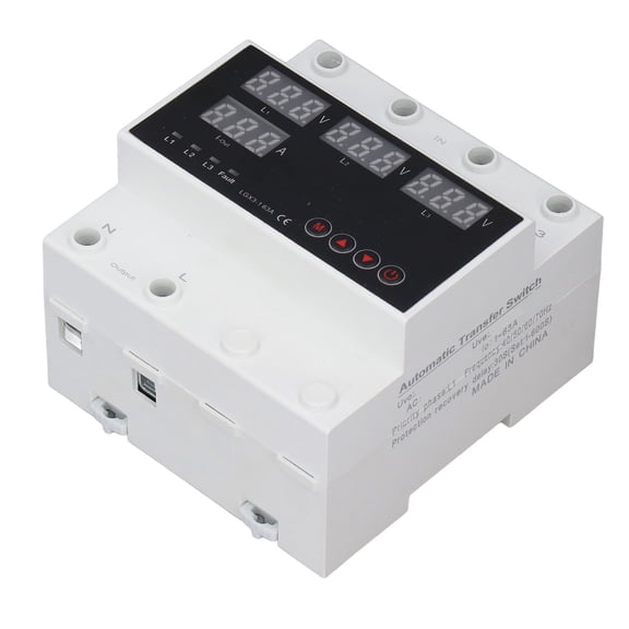YAHHU 63A Automatic Transfer Switch 3-Phase Adjustable Voltage Protector LED Display Din Rail Mount AC110V Overvoltage Undervoltage Overcurrent Protection for Home Generator Inverter Systems