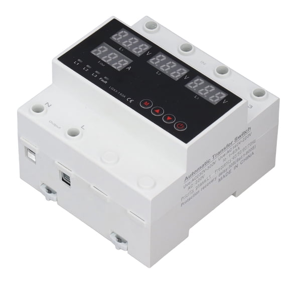 YAHHU 63A Automatic Transfer Switch 3-Phase Adjustable Voltage Protector LED Display Din Rail Mount AC220V Overvoltage Undervoltage Overcurrent Protection for Home Generator Inverter Systems