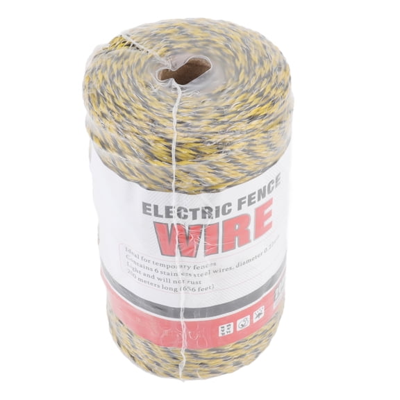 YAHHU 656 Feet / 200m Electric Fence Polywire 6 Strand Stainless Steel Fencing Wire For Farm Protection Heavy-Duty Livestock Enclosure Line