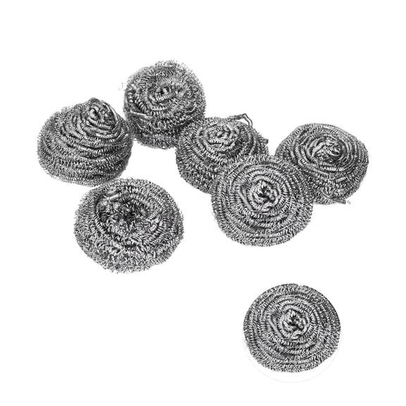 YAHHU 6PCS Stainless Steel Scrubber Scrubbing Scouring Ball Kitchen Cleaning Tool for Pots Pans Dishes Ovens Sinks Heavy Duty Metal Wire Wash Brush Non-Scratch, Silver