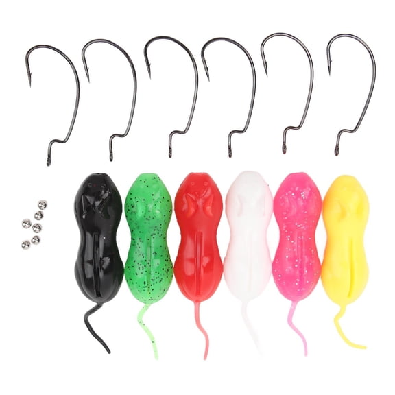 YAHHU 6Pcs 11cm 16g TPR Soft Bait Lures MultiColor MouseShape Fake Worms, Hidden Hook, SwimStyle, Ideal for Seawater Boat Fishing