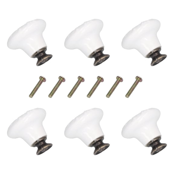 YAHHU 6Pcs Round Ceramic Cabinet Knobs Exquisite Pull Handle for Drawer Cupboard Door White