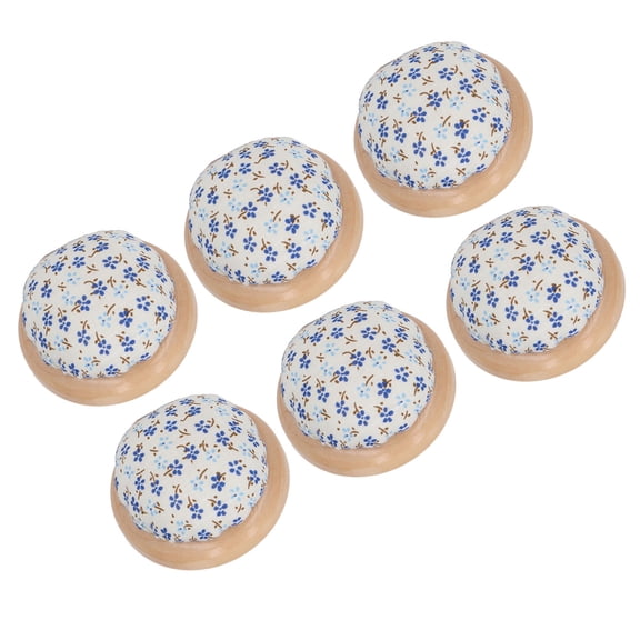 YAHHU 6Pcs Sewing Pin Cushion Round Wooden Base Cute Floral Style Eye Catching Needle Pincushion for Mother Grandma 2.8in / 7.1cm Fabric Craft Tool[cite: 1]