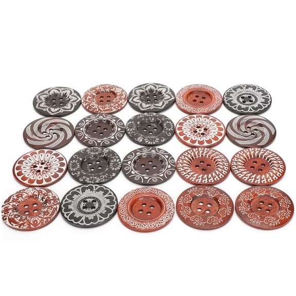 YAHHU 6cm / 2.4in Oversized Wooden Sewing Buttons, 20 Pcs Mixed Pattern 4-Hole Retro Closures for Sweater and Overcoat Decor