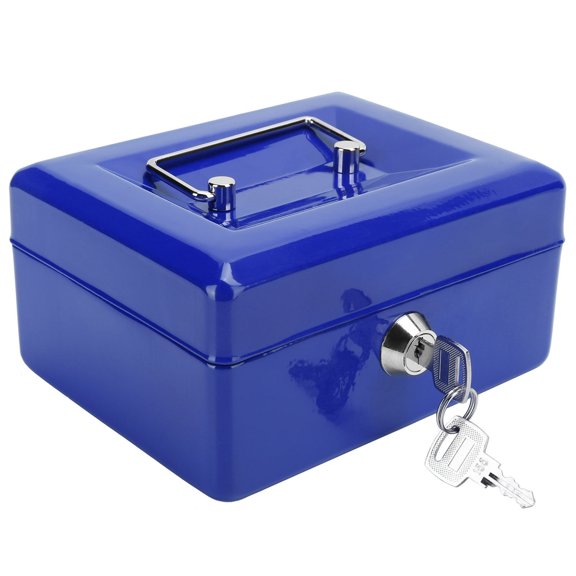 YAHHU 6in Mini Portable Cash Box Lockable Security Money Safe Box with Key Lock Home Office Use, Blue, 6.0 x 4.7 x 3.1 in / 15 x 12 x 8 cm