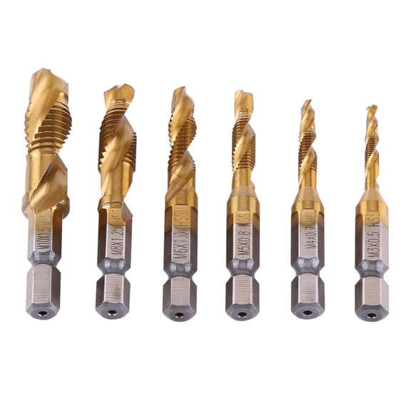 YAHHU 6pcs Metric Thread M3-M10 Titanium Coated HSS Drill and Tap Bits 1/4" Hex Shank