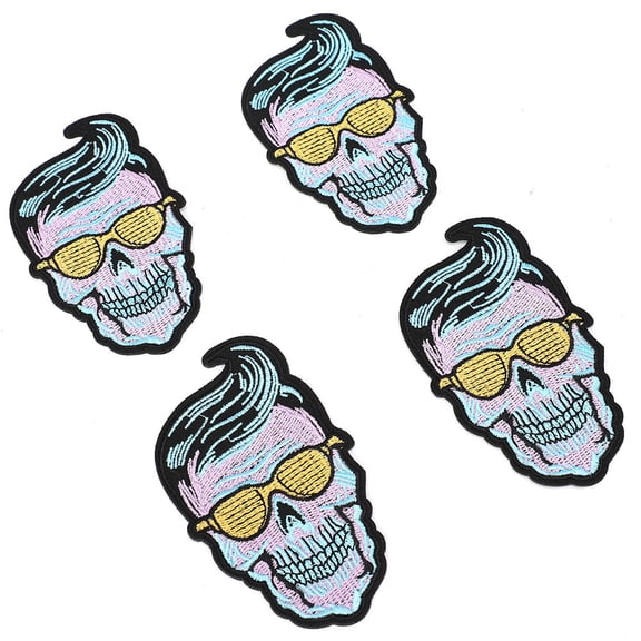 YAHHU 6pcs Skull Skeleton Clothes Patch Iron On Applique DIY T shirt Dress Fabric Sticker, Yellow Glasses Skull Pattern For Custom DIY Crafts And Garment Repair, 4.33 inches / 11 cm[cite: 1]