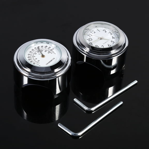 YAHHU 7/8" 1" Motorcycle Handlebar Mount Watch Dial Clock & Thermometer Temp White