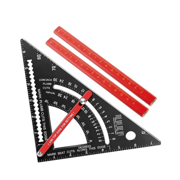 YAHHU 7 Inch Carpenter Square Imperial Triangle Ruler 80 Degree Angle Adjustable Combination Rafter Square Woodworking Measuring Tool Set With 2 Pencils For Frame Building (7 inches / 17.8 cm)
