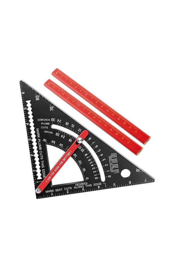 7 Inch Carpenter Square Imperial Triangle Ruler 80 Degree Angle Adjustable Combination Rafter Square Woodworking Measuring Tool Set With 2 Pencils For Frame Building (7 inches / 17.8 cm)