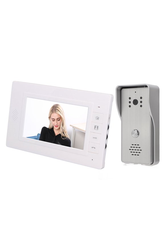 7 Inch Screen Smart Video Intercom System, 120 Wide Angle Wired Door Phone Doorbell Kits, Night Vision, Silver EU Plug (10.24 inches / 26.00 cm Length)