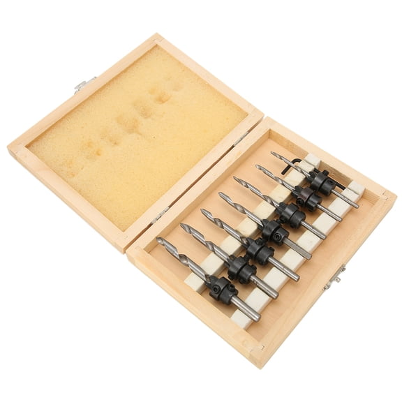 YAHHU 7-Piece Countersink Drill Bit Set for Woodworking with Hex Wrench, High Carbon Steel Carpentry Reamer Drilling Tools Set (7.48 inches / 19 cm), High Precision Professional Hardware