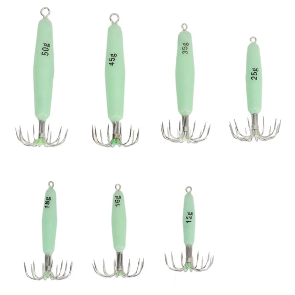 YAHHU 7-Piece Luminous Squid Jig Set  12 Stainless Steel Glow Hooks, Easy-Clean, Sharp, Multi-Use for Freshwater & Saltwater Fishing