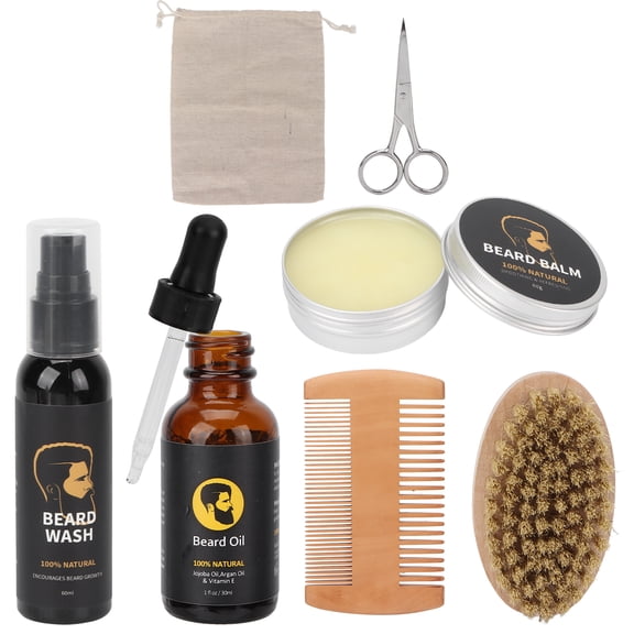 YAHHU 7-Piece Men's Beard Care Grooming Kit - Includes Brush, Comb, Oil, Cream, Shampoo & Scissors Set