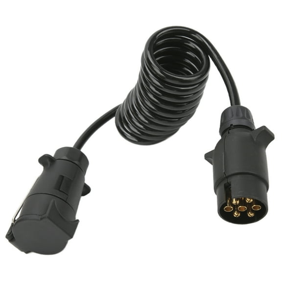 YAHHU 7 Pin Trailer Plug Extension Cord Power Supply Wire Cable Connector for RV Truck Boat Camper Van, Coiled 2 Meters / 6.6ft Dual Units Weatherproof Round Plug European Standard