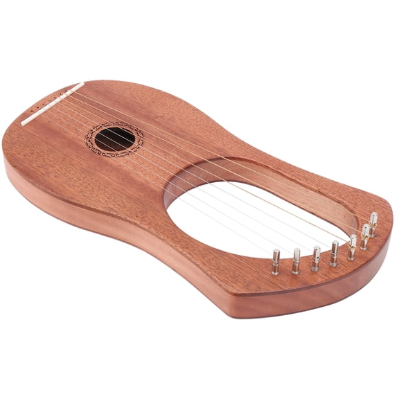 YAHHU 7-String Lyre Harp, Solid Mahogany Wood String Instrument, Portable Lap Harp Starter Kit with Tuning Wrench for Beginners, Adults, and Professionals, Brown, 13.4 Inches / 34 cm