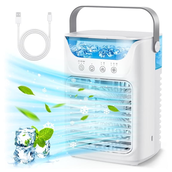 YAHHU 700ml Portable Air Cooler & Humidifier  3Speed Fan, 2Cold Fog, 3Timer, TouchScreen, 4in1 Desktop Mini AC, Night Light