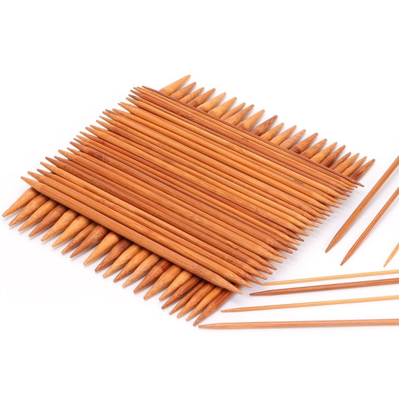YAHHU 75 Pcs Double Pointed Knitting Needles Set, 7.87 Inches (20cm) Carbonized Bamboo Wood Yarn Needles in 15 Assorted Sizes for Sweaters Socks Crafting Projects