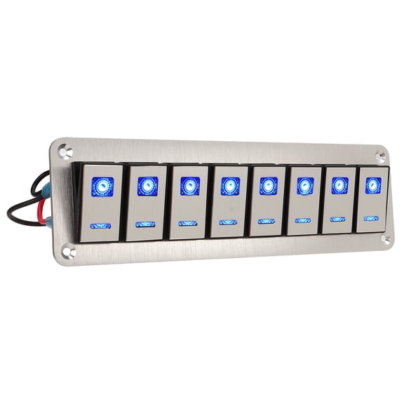 YAHHU 8 Gang Rocker Switch Panel 12-24V 5 Pin Dual Blue Light Toggle On Off Universal Control Dash Panel for Car RV UTV Marine Boat (9.45 inches / 24 cm)