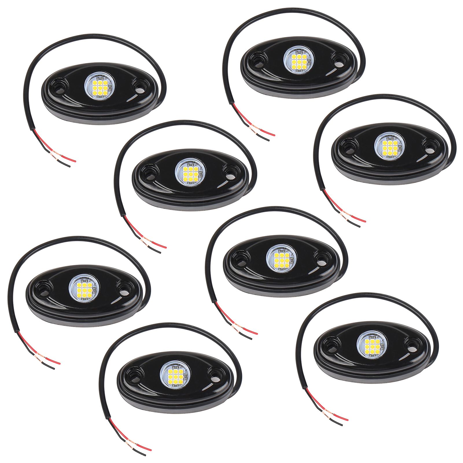 YAHHU 8 Packs LED Rock Lights for Trucks IP67 Waterproof Under Body Wheel Well Exterior Interior Glow Lamp for Car Pickups Motorcycle Boat Yellow Chassis Ambient Lighting Kit