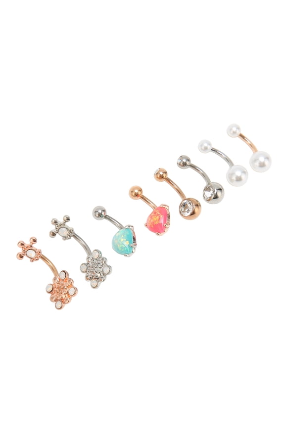 8 Pcs Belly Button Rings Fashion Stainless Steel Navel Rings Set, Cubic Zirconia Body Jewelry Kit