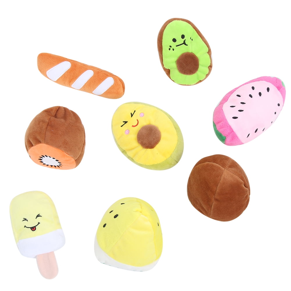 YAHHU 8 Pcs Pet Dog Puppy Chew Plush Sound Fruit Series Toys Interactive Training Toys Set, Multicolor, For Gentle Chewers, 11.02 inches / 28.00 cm Long, Squeaky Dog Toys for All Sizes