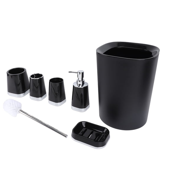 YAHHU 8-Piece Bathroom Accessory Set, Modern PP Plastic Trash Can, Toothbrush Holders, Soap Dispenser & Toilet Brush, Space-Saving Bath Essentials for Home Decor