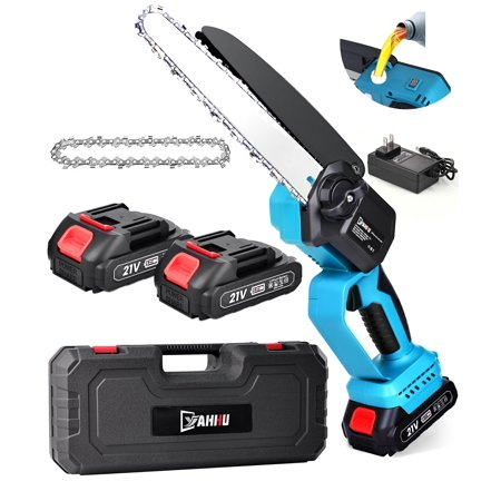 YAHHU 8 Inch Portable Electric Cordless Chainsaw, Mini Chainsaw Set with Oiler System, Battery Powered