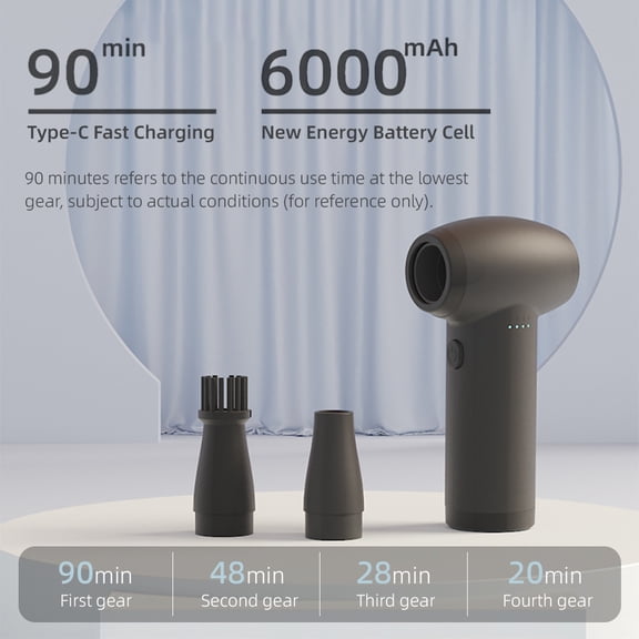YAHHU 80000RPM Electric Air Duster, Cordless Blower for Computer Keyboard Cleaning, Mini BBQ Fan for Outdoor Camping, Portable Air Mattress Pump, Black (6.69 inches / 17 cm)