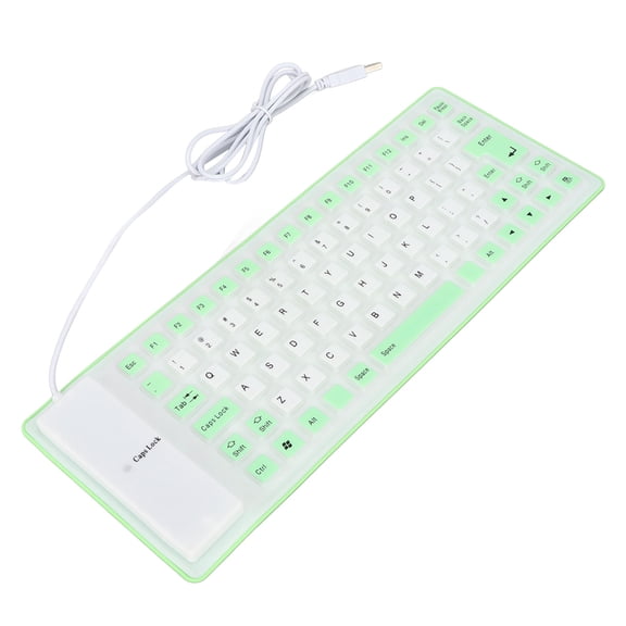 YAHHU 85-Key Rollable Silicone Keyboard, Portable Waterproof Dustproof Soft Touch USB Wired Gaming and Office Keyboard for Desktop Laptops, Green - 5.91 in / 15 cm